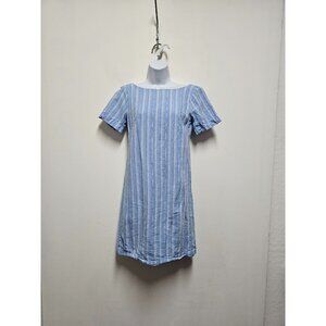 Anthropologie Cape May Back Bow Mini Dress Blue White Striped Linen